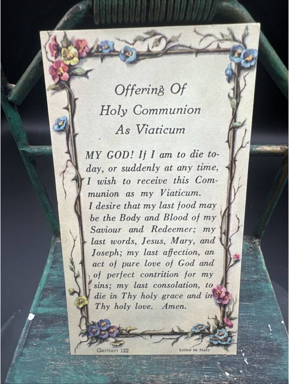 VTG New Holy Card Prayer Poem Communion  Viaticum 122 Litho Italy HTF RARE